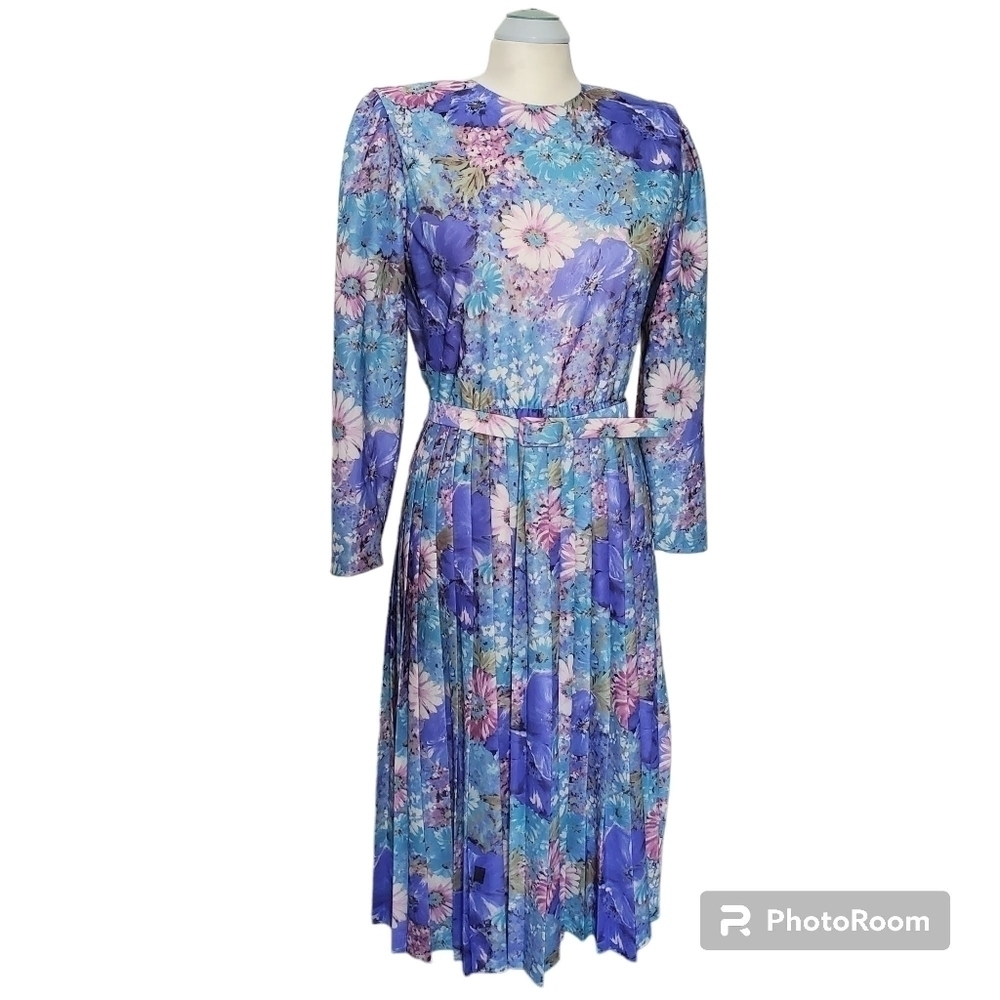 Vintage D'allairds Elegant Classic Belted Pleated Midi Dress Size 10